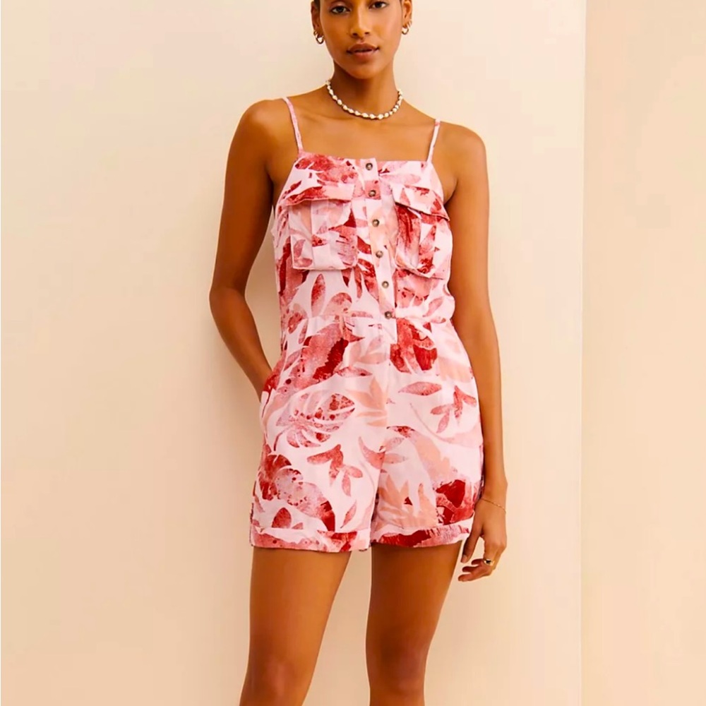 Anthropologie Pink & Red Floral Ruffle Romper